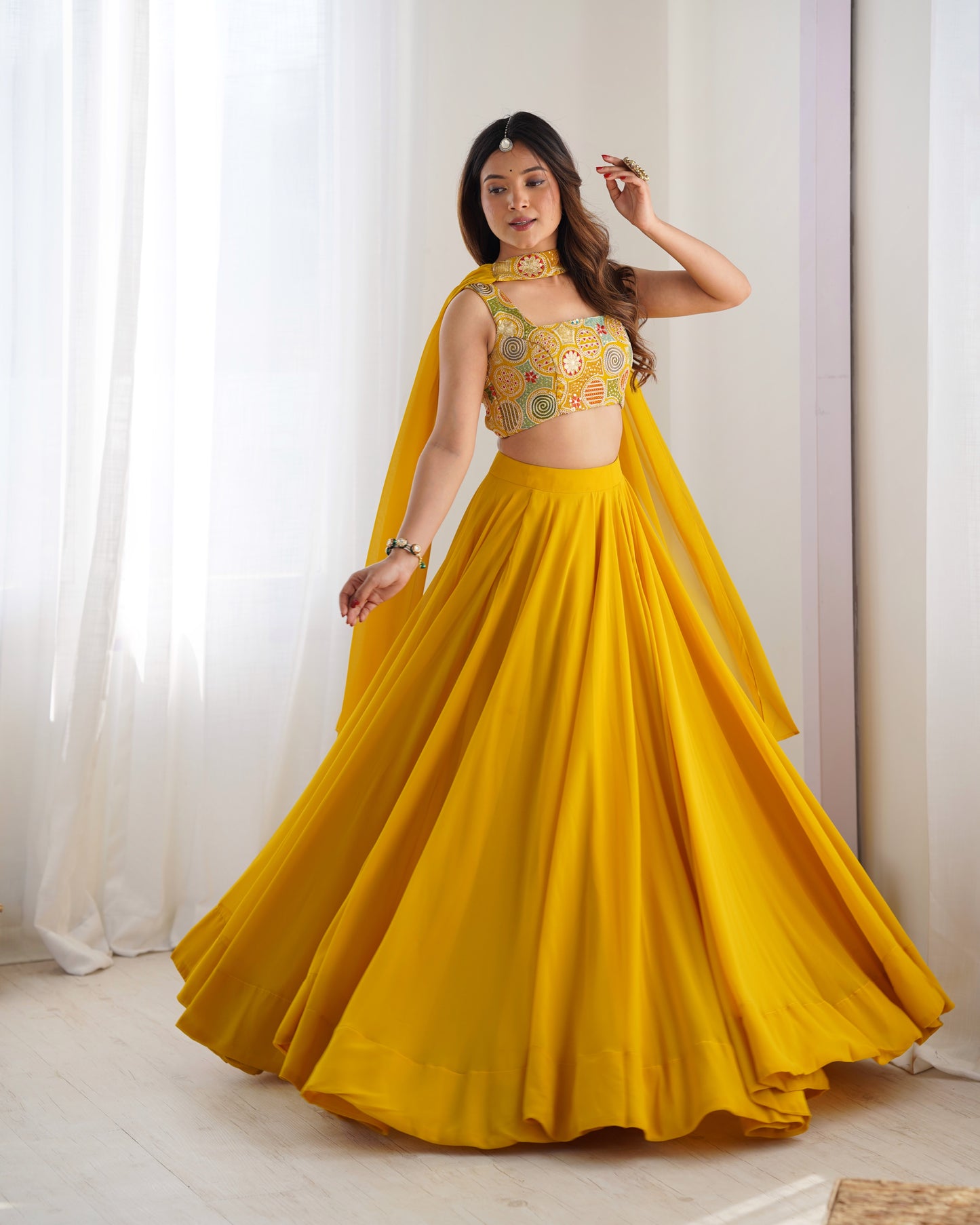 Introducing Our Exquisite Pure Soft Fox Yellow Georgette Lehenga Choli Set