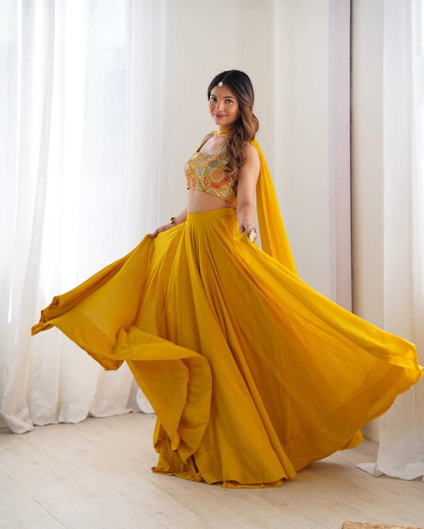 Introducing Our Exquisite Pure Soft Fox Yellow Georgette Lehenga Choli Set