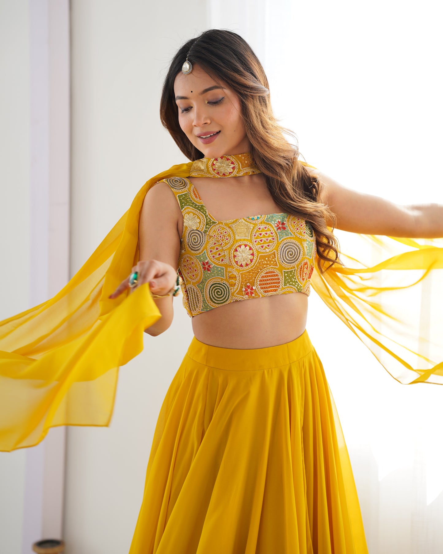 Introducing Our Exquisite Pure Soft Fox Yellow Georgette Lehenga Choli Set
