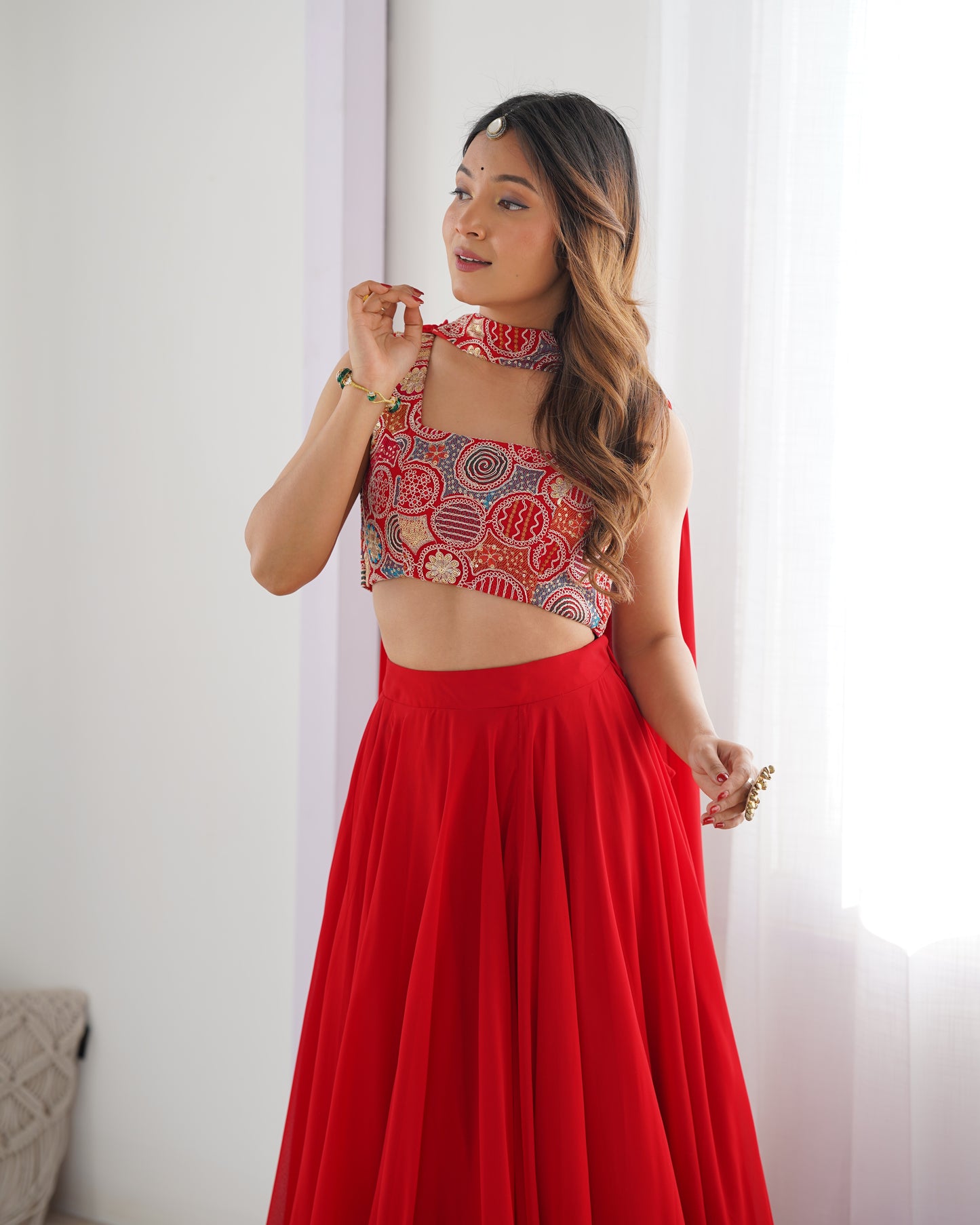 Introducing Our Exquisite Pure Soft Fox Red Georgette Lehenga Choli Set