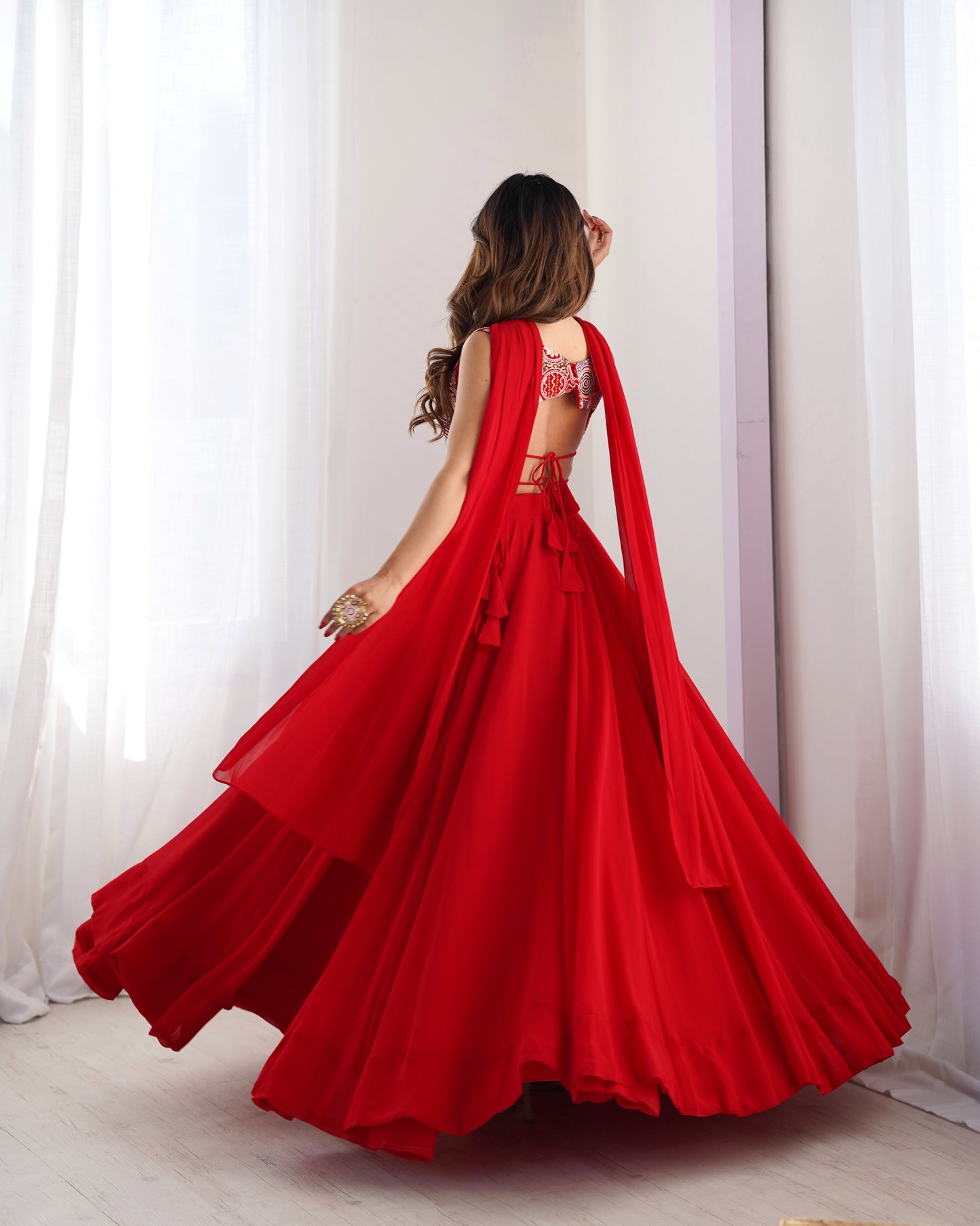 Introducing Our Exquisite Pure Soft Fox Red Georgette Lehenga Choli Set