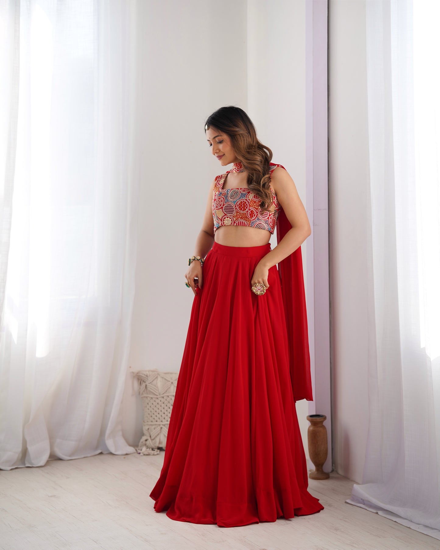 Introducing Our Exquisite Pure Soft Fox Red Georgette Lehenga Choli Set