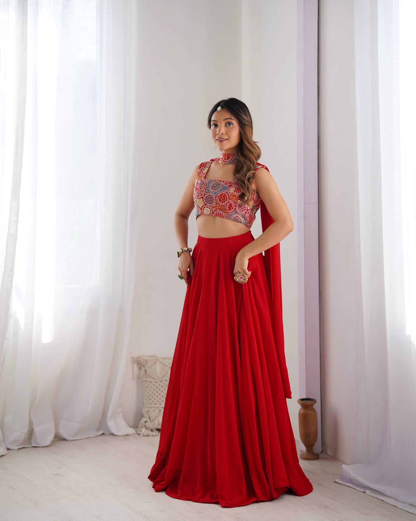 Introducing Our Exquisite Pure Soft Fox Red Georgette Lehenga Choli Set