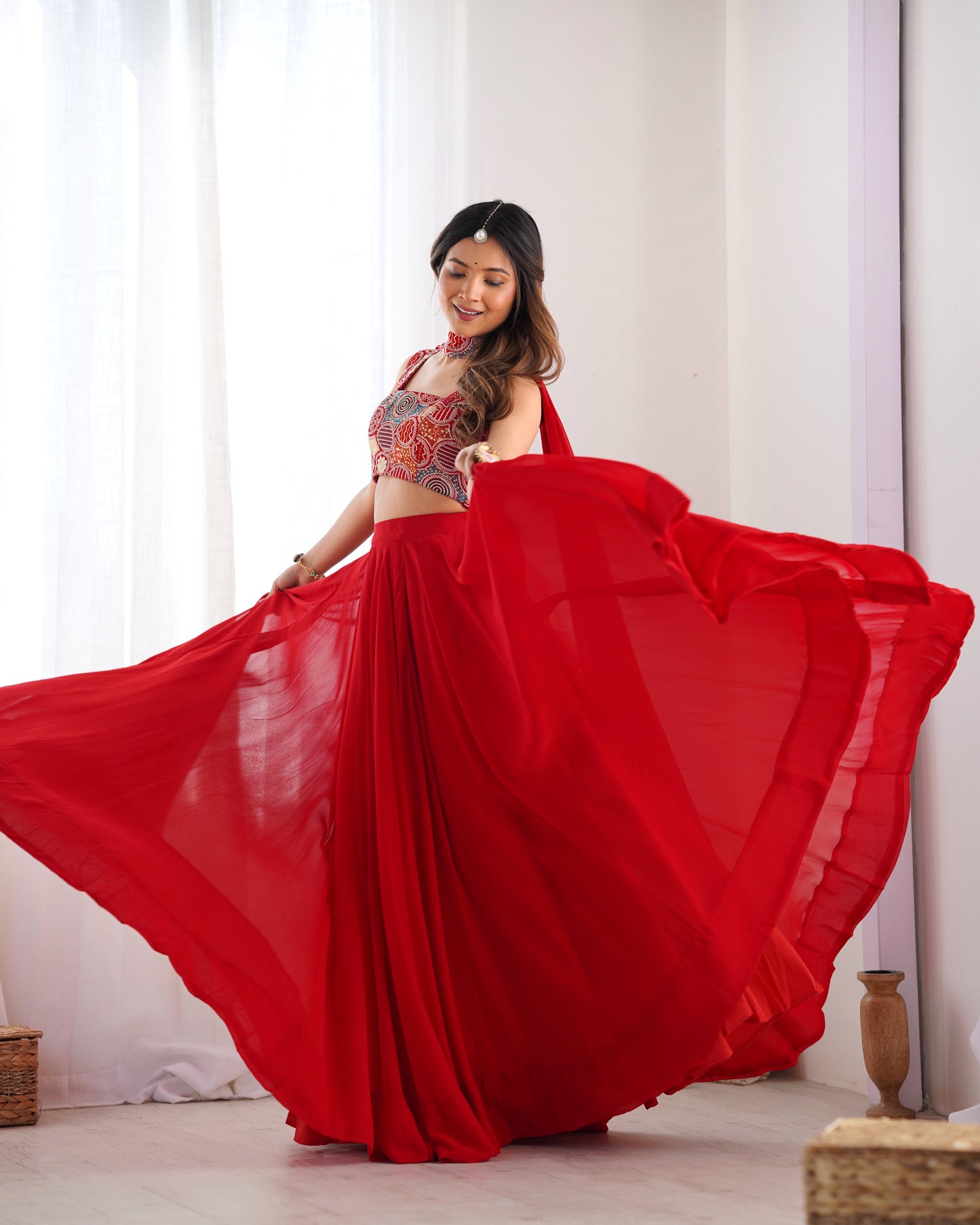 Introducing Our Exquisite Pure Soft Fox Red Georgette Lehenga Choli Set