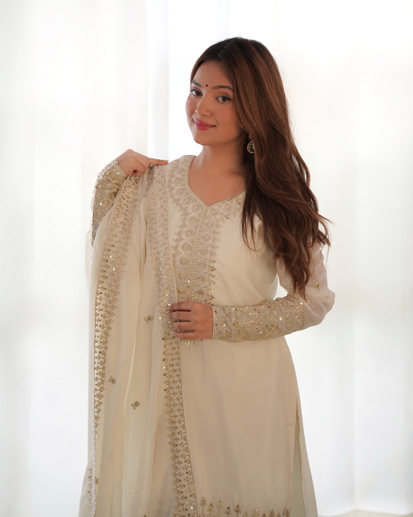 Luxury Pure Chinon Silk Kurta Set with Exquisite Zari, Sequins & Embroidery Work – Festive & Partywear