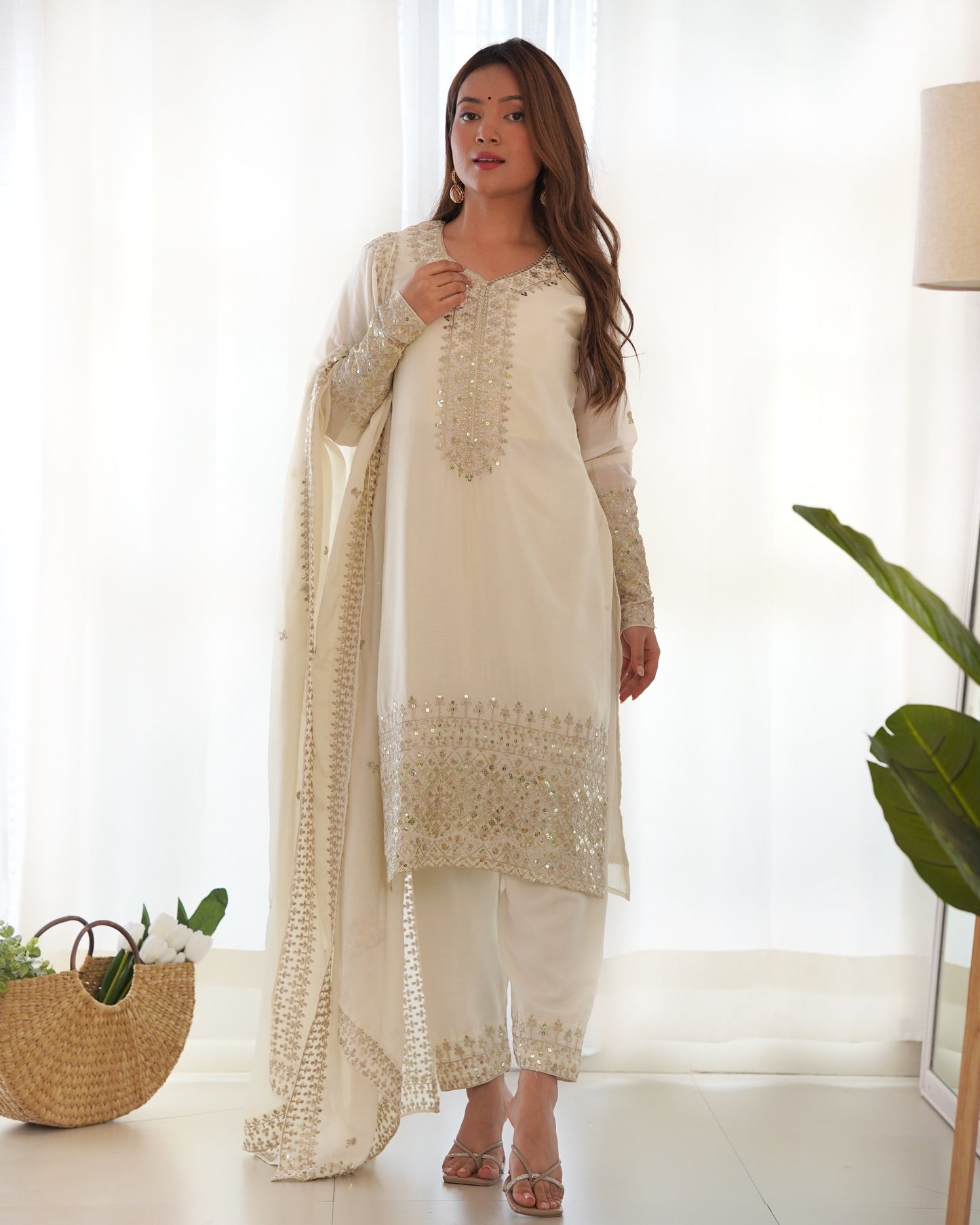 Luxury Pure Chinon Silk Kurta Set with Exquisite Zari, Sequins & Embroidery Work – Festive & Partywear