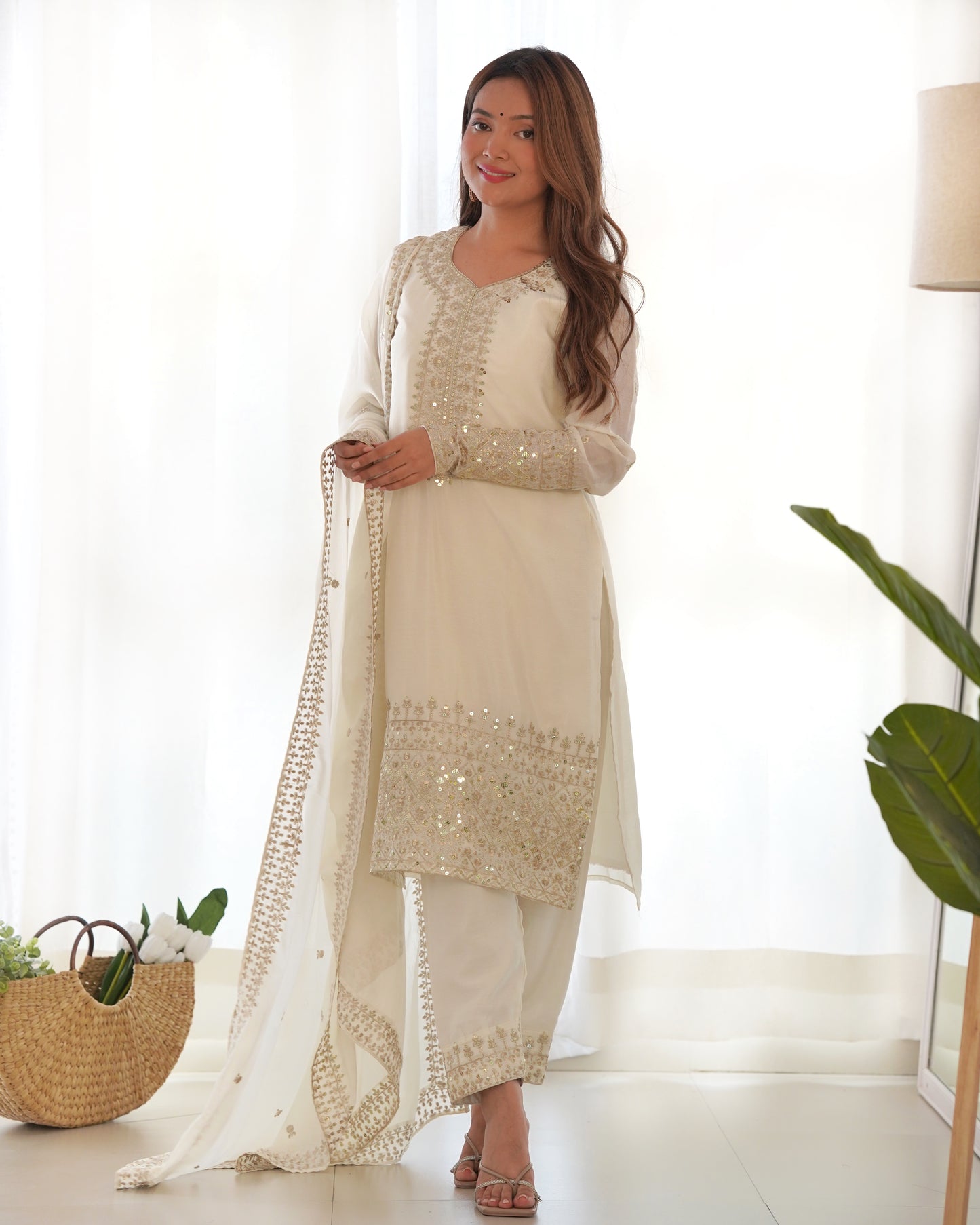 Luxury Pure Chinon Silk Kurta Set with Exquisite Zari, Sequins & Embroidery Work – Festive & Partywear