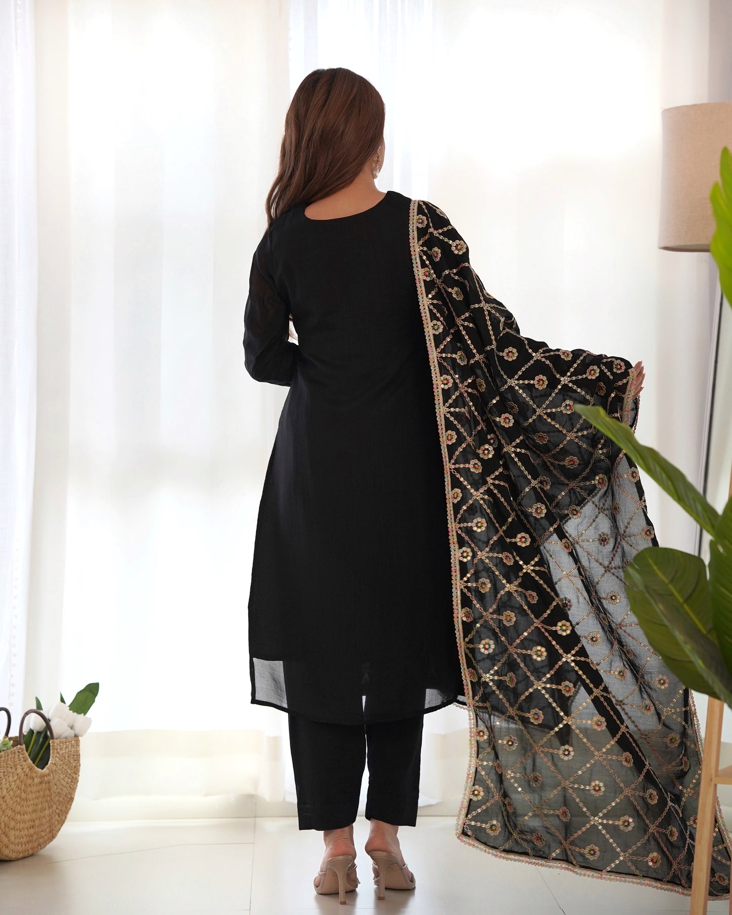 Pure Blooming Vichitra Silk Fabric Straight Fit Kurta Set With Duppta
