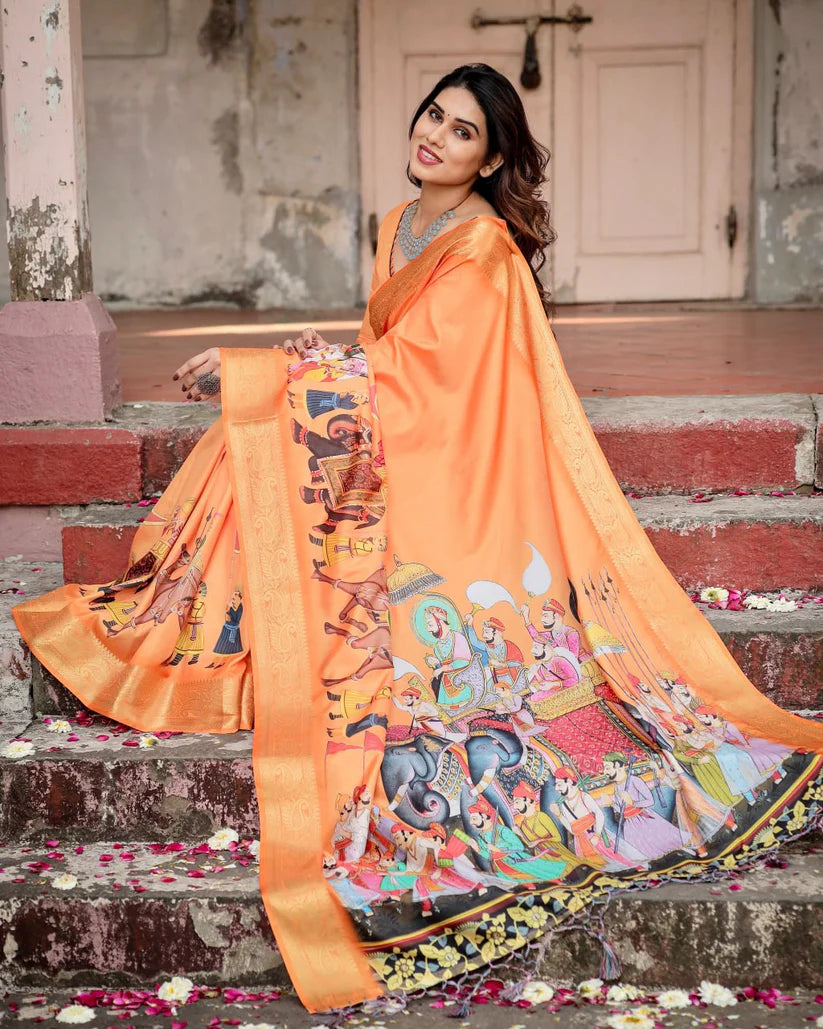Silk Digital Printed Saree (Rich pallu and an intricate brocade blouse)