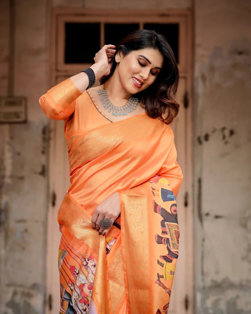 Silk Digital Printed Saree (Rich pallu and an intricate brocade blouse)