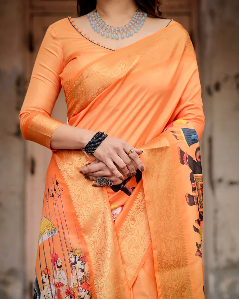 Silk Digital Printed Saree (Rich pallu and an intricate brocade blouse)