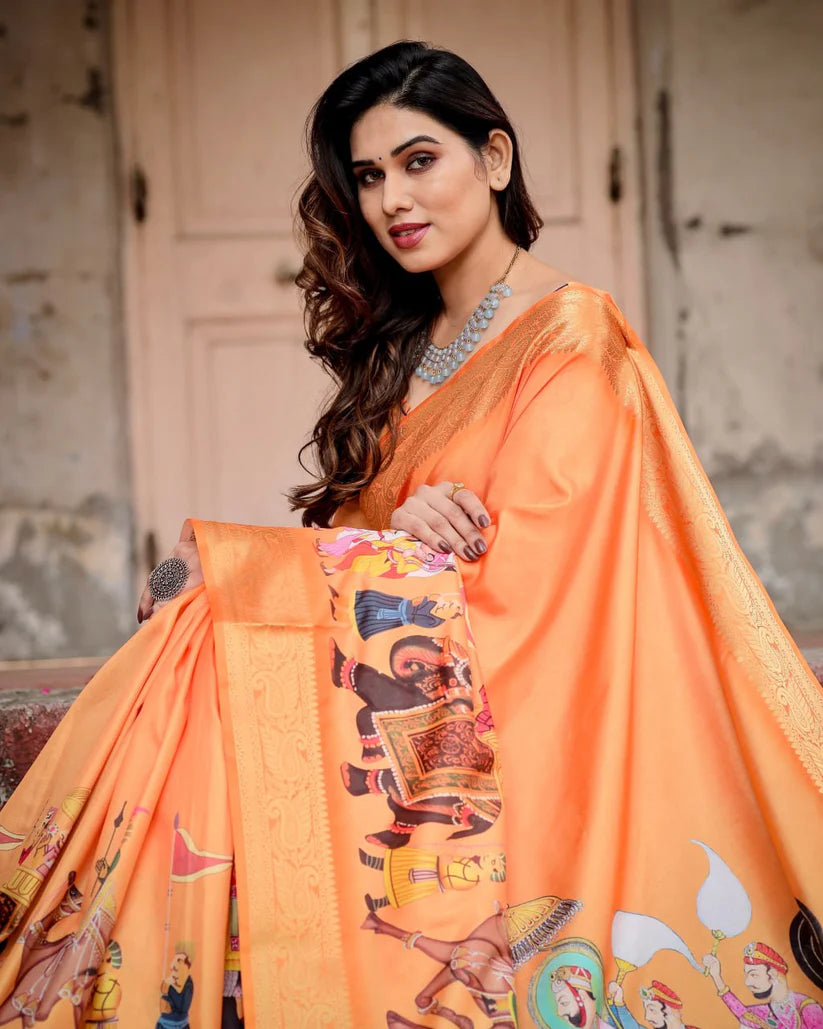 Silk Digital Printed Saree (Rich pallu and an intricate brocade blouse)