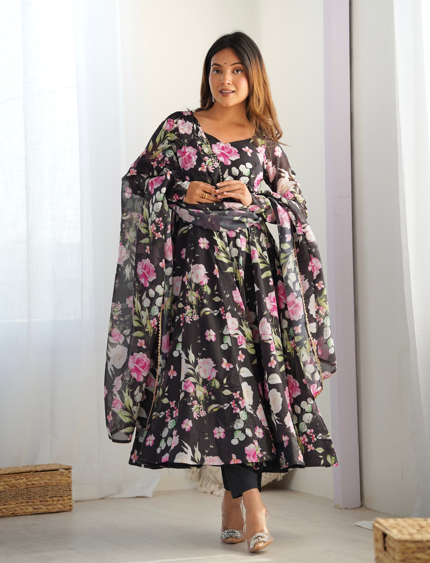 Premium Organza Silk Anarkali Gown Set with Dupatta