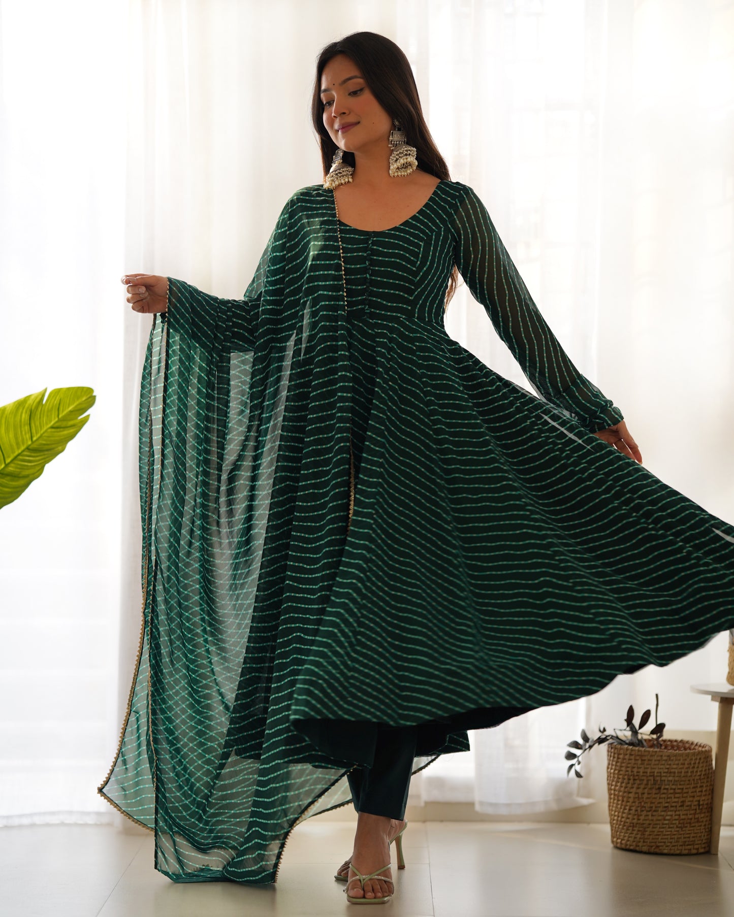 Georgette Silk Laheriya Print Anarkali By Stylish Ethnic