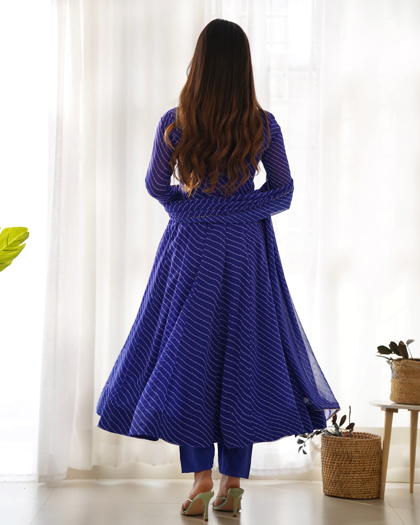 Royal Blue Faux Georgette Leheriya Print Anarkali Suit By Stylish Ethnic
