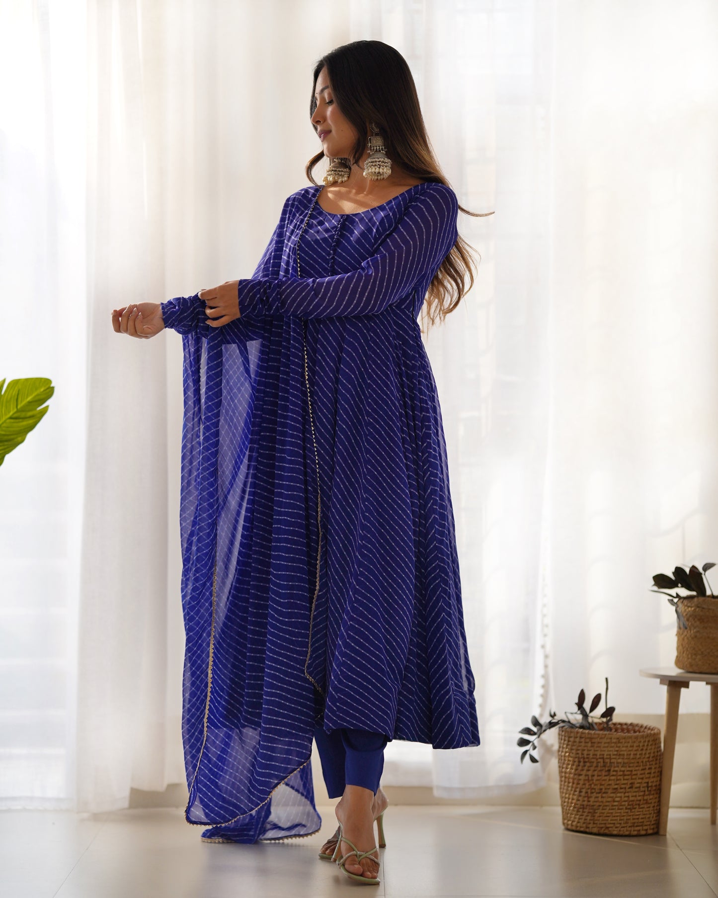 Royal Blue Faux Georgette Leheriya Print Anarkali Suit By Stylish Ethnic