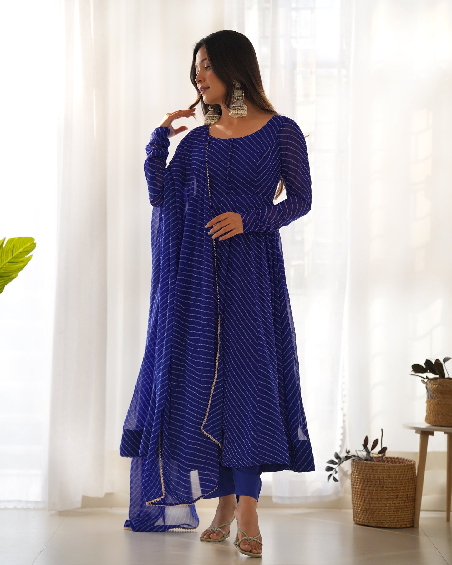 Royal Blue Faux Georgette Leheriya Print Anarkali Suit By Stylish Ethnic