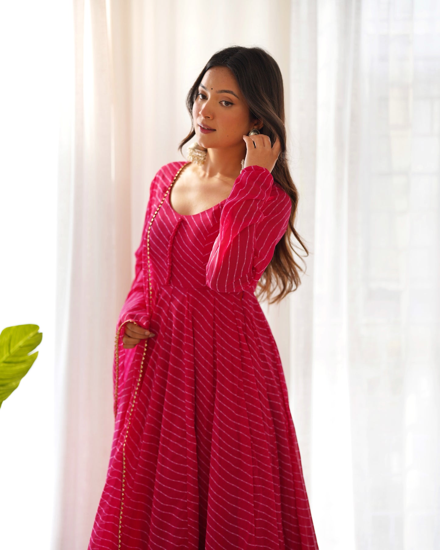 Rani Pink Faux Georgette Leheriya Print Anarkali Suit By Stylish Ethnic