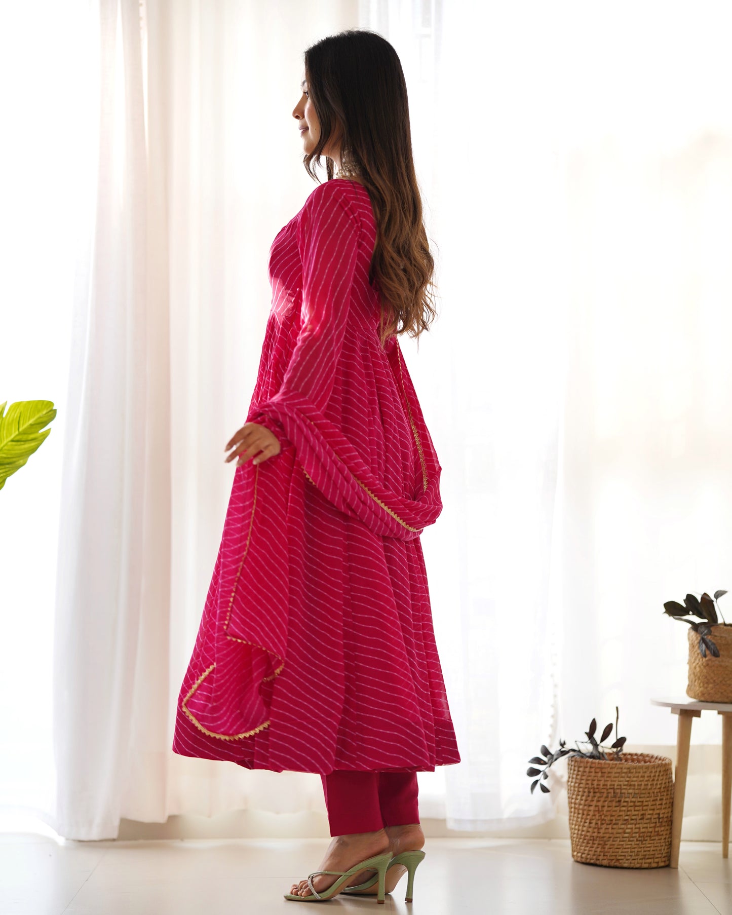 Rani Pink Faux Georgette Leheriya Print Anarkali Suit By Stylish Ethnic