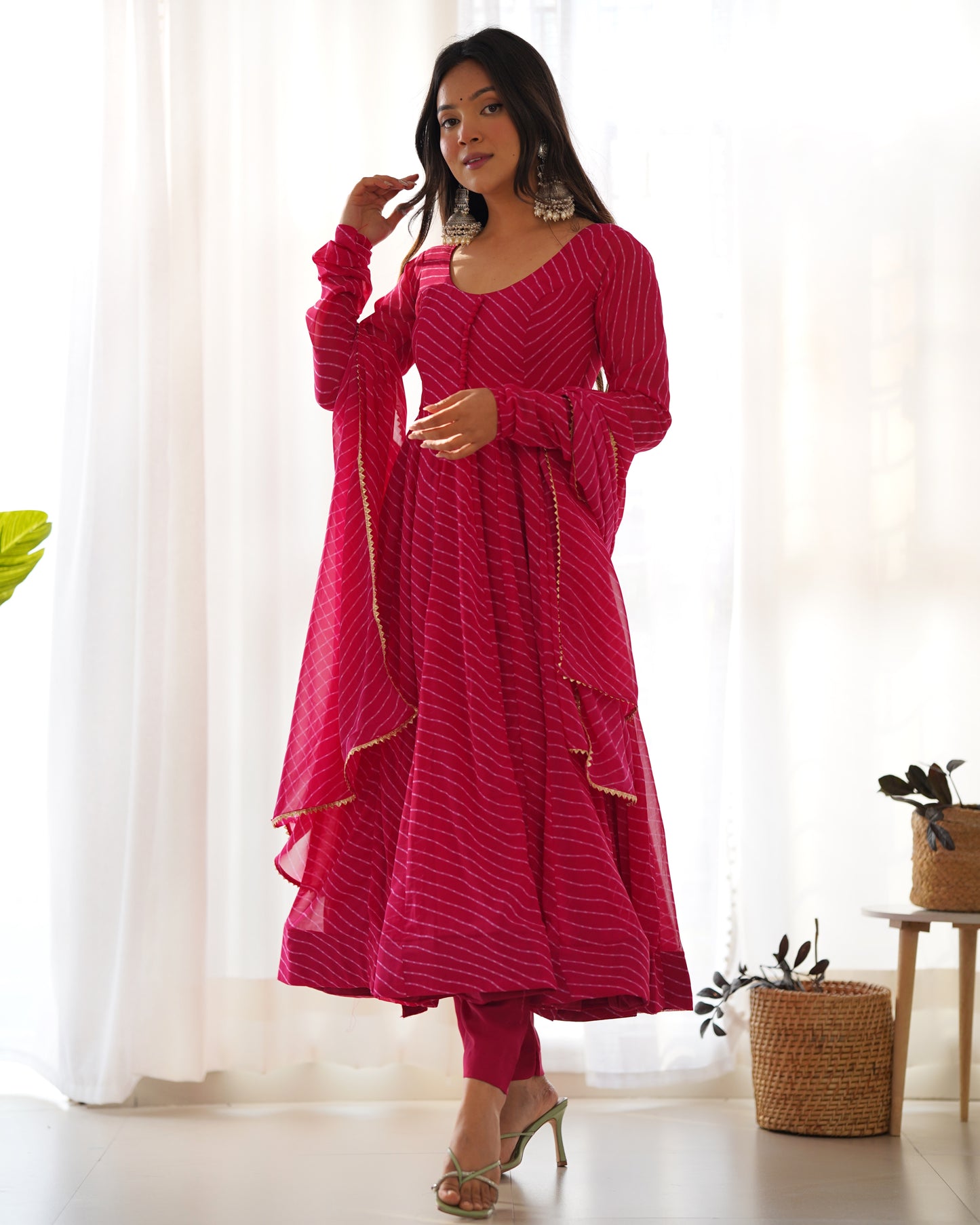 Rani Pink Faux Georgette Leheriya Print Anarkali Suit By Stylish Ethnic