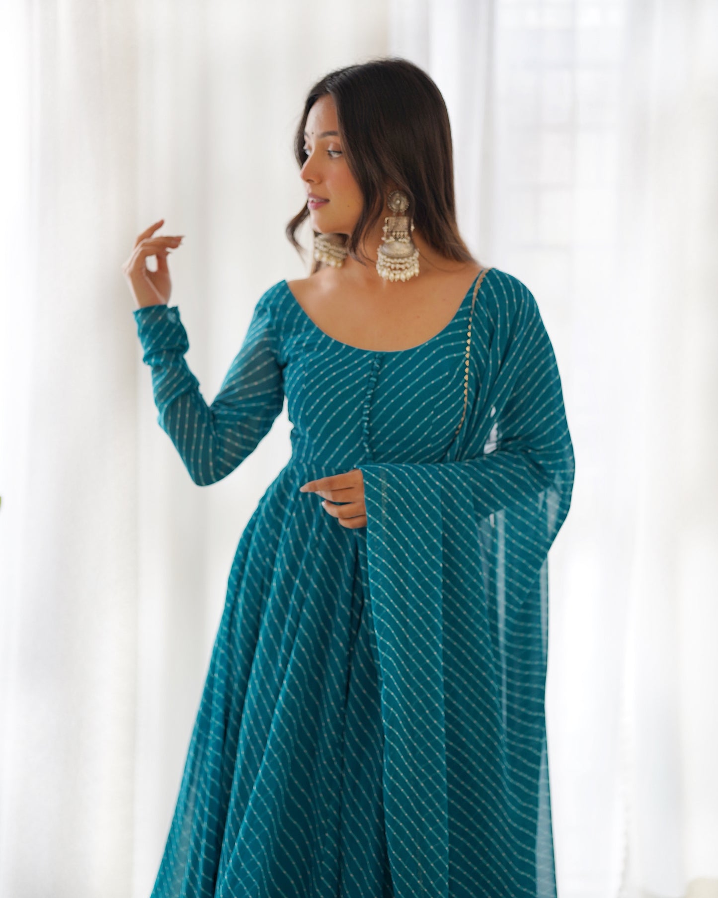 Rama Green Faux Georgette Leheriya Print Anarkali Suit By Stylish Ethnic