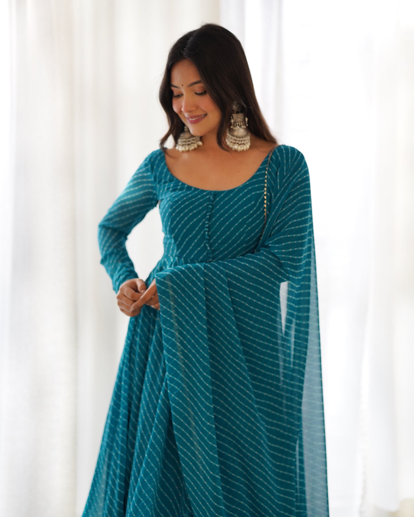 Rama Green Faux Georgette Leheriya Print Anarkali Suit By Stylish Ethnic