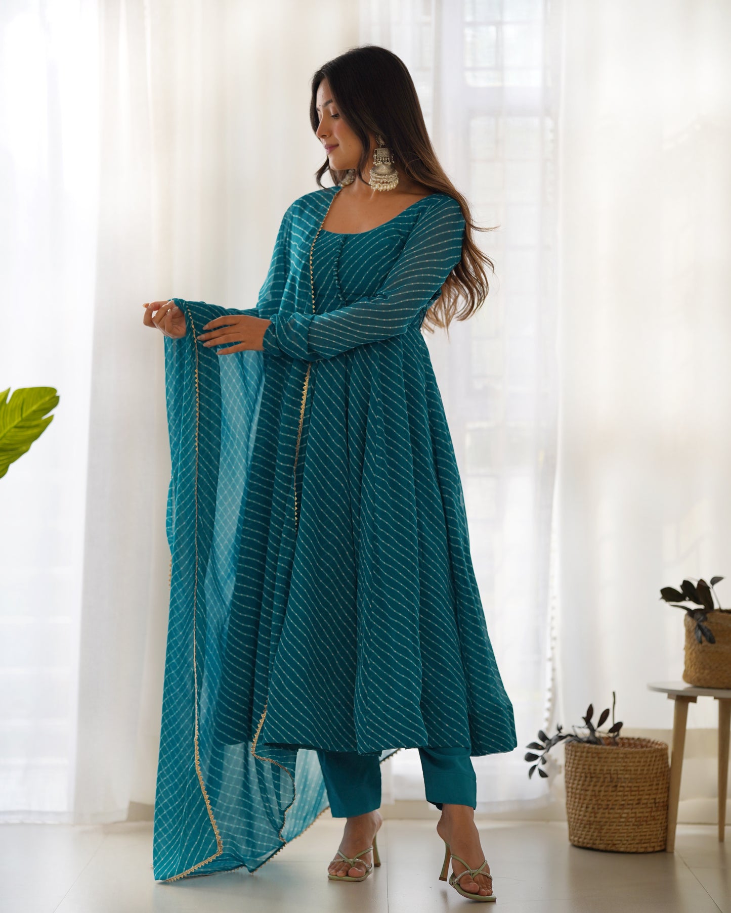 Rama Green Faux Georgette Leheriya Print Anarkali Suit By Stylish Ethnic