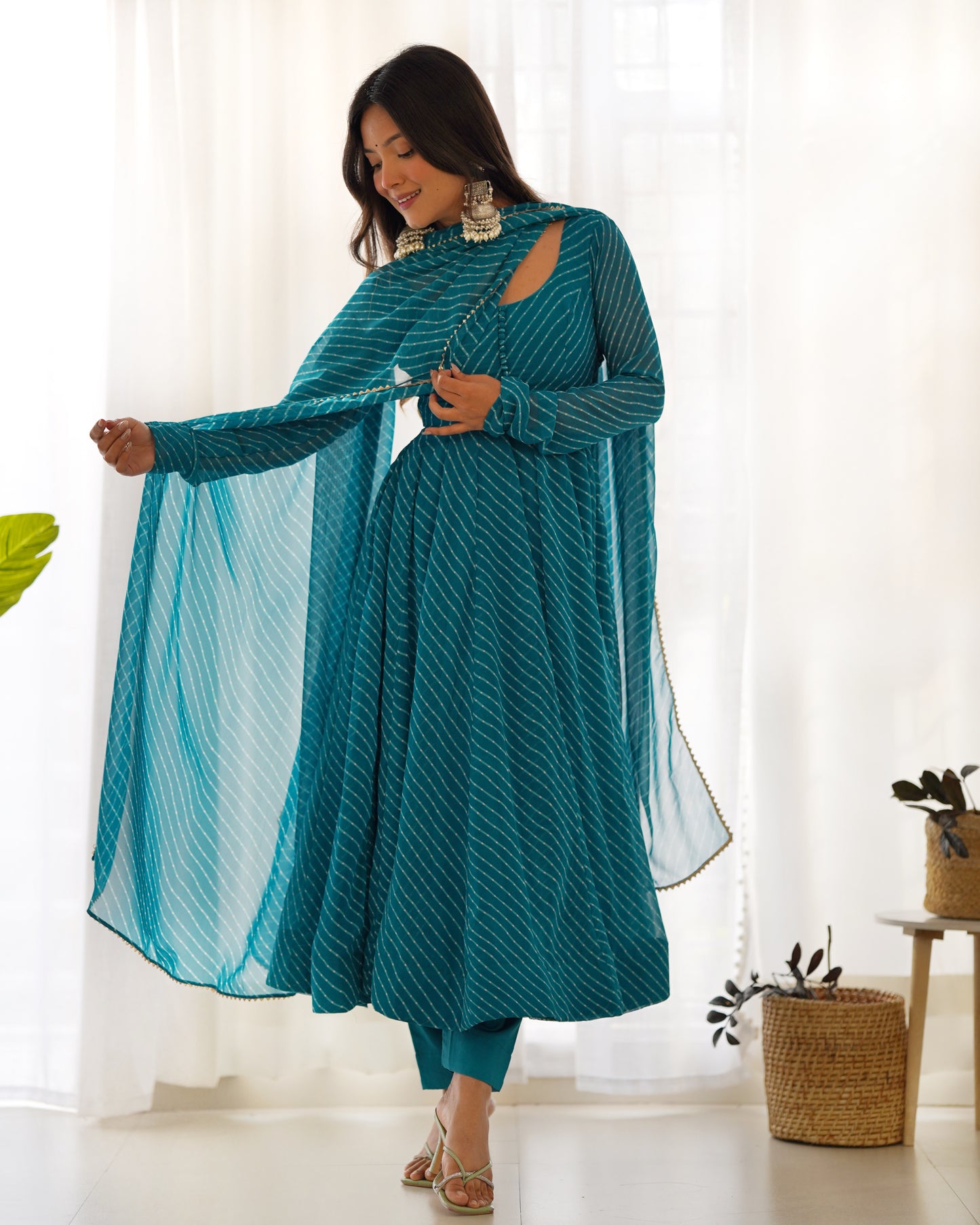 Rama Green Faux Georgette Leheriya Print Anarkali Suit By Stylish Ethnic