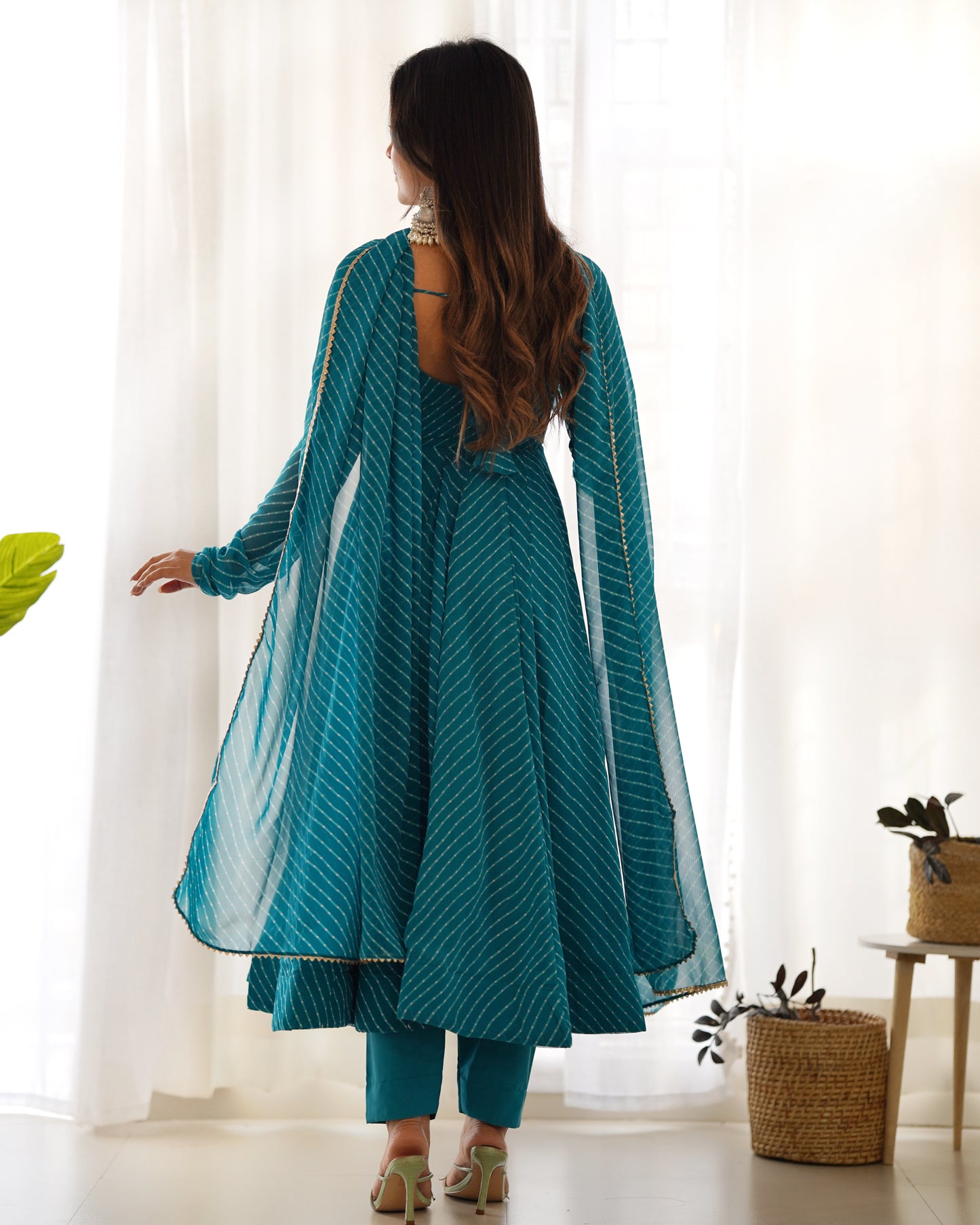 Rama Green Faux Georgette Leheriya Print Anarkali Suit By Stylish Ethnic