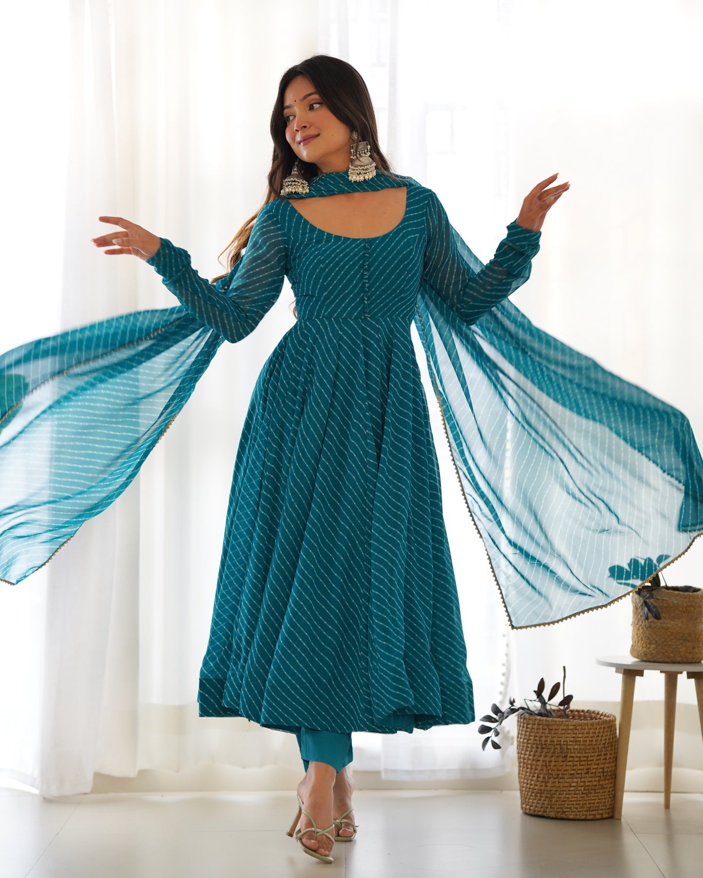 Rama Green Faux Georgette Leheriya Print Anarkali Suit By Stylish Ethnic