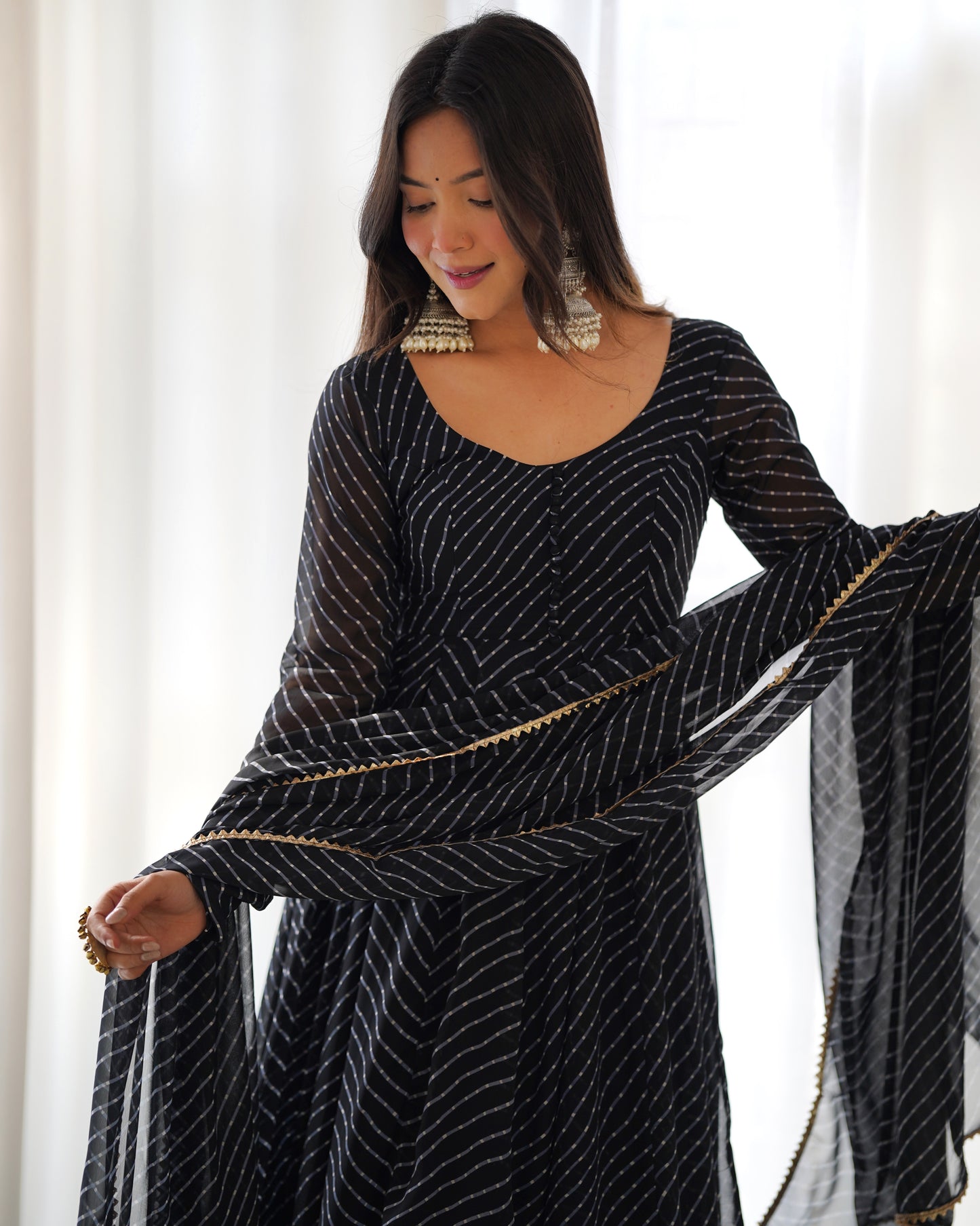 Black Faux Georgette Leheriya Print Anarkali Suit By Stylish Ethnic