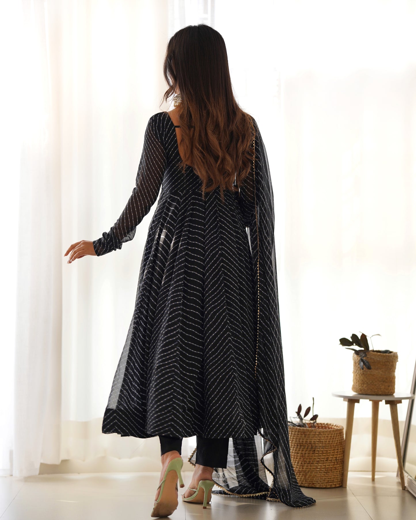 Black Faux Georgette Leheriya Print Anarkali Suit By Stylish Ethnic