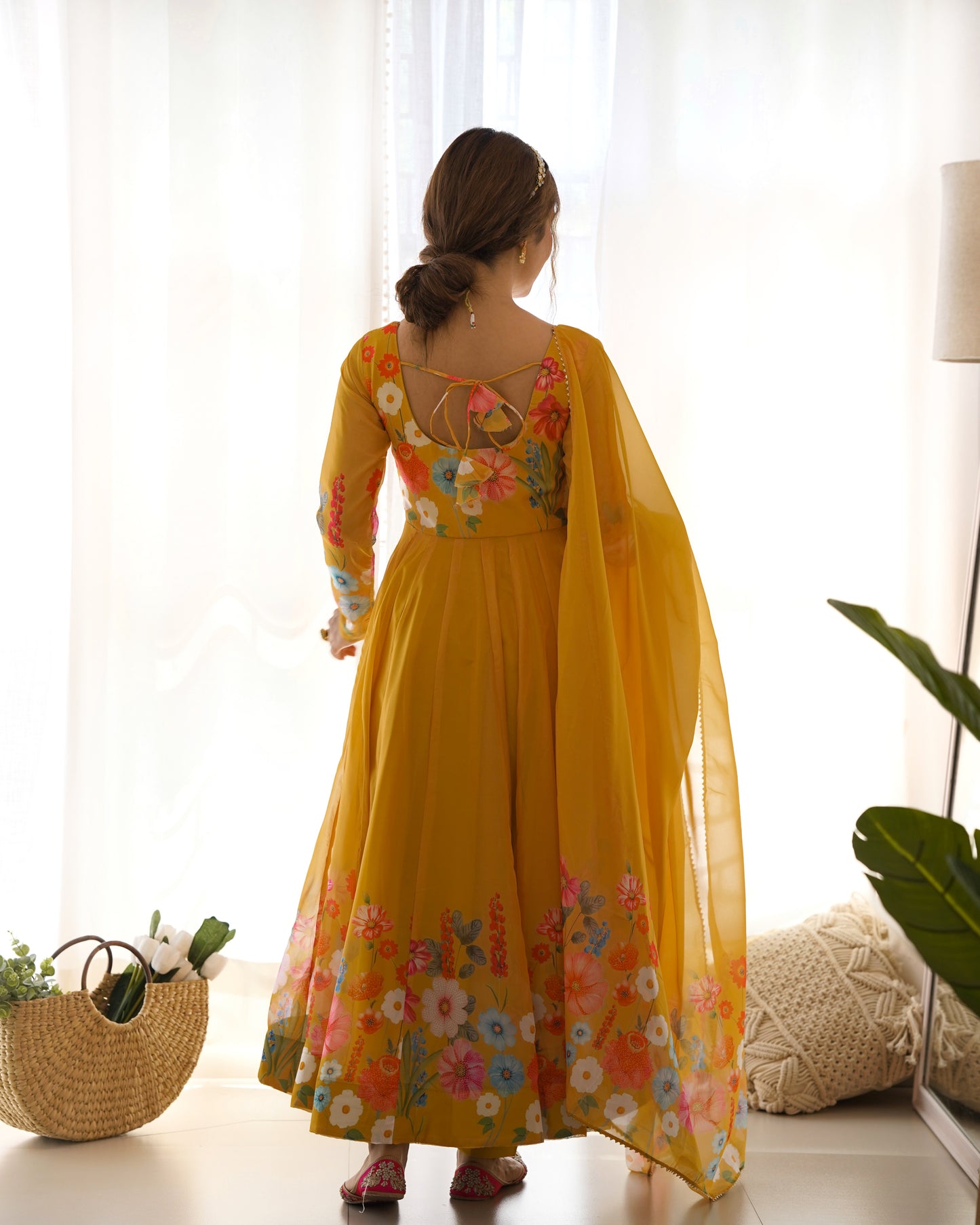 Yellow Color Organza Silk Three Piece Anarkali Suit