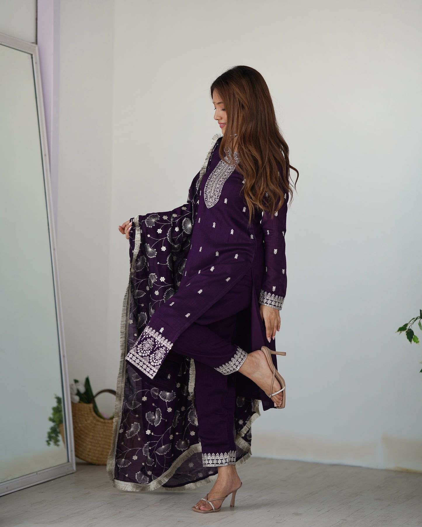 Purple Color Rangoli Silk Three Piece Kurti Suit
