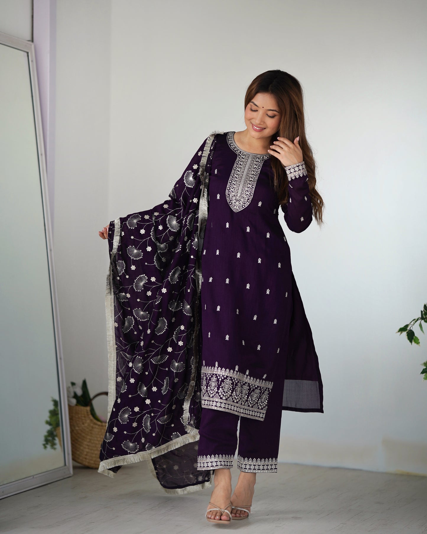 Purple Color Rangoli Silk Three Piece Kurti Suit