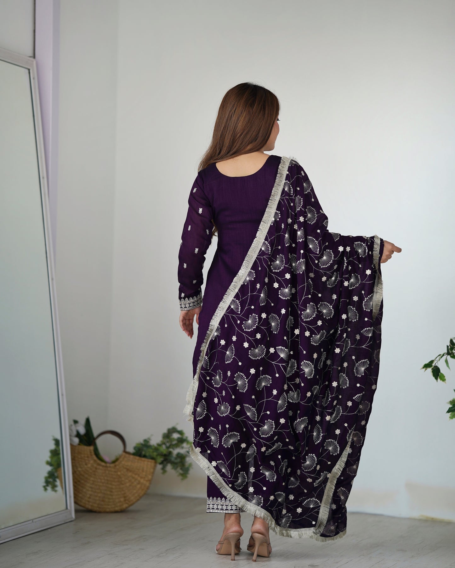 Purple Color Rangoli Silk Three Piece Kurti Suit