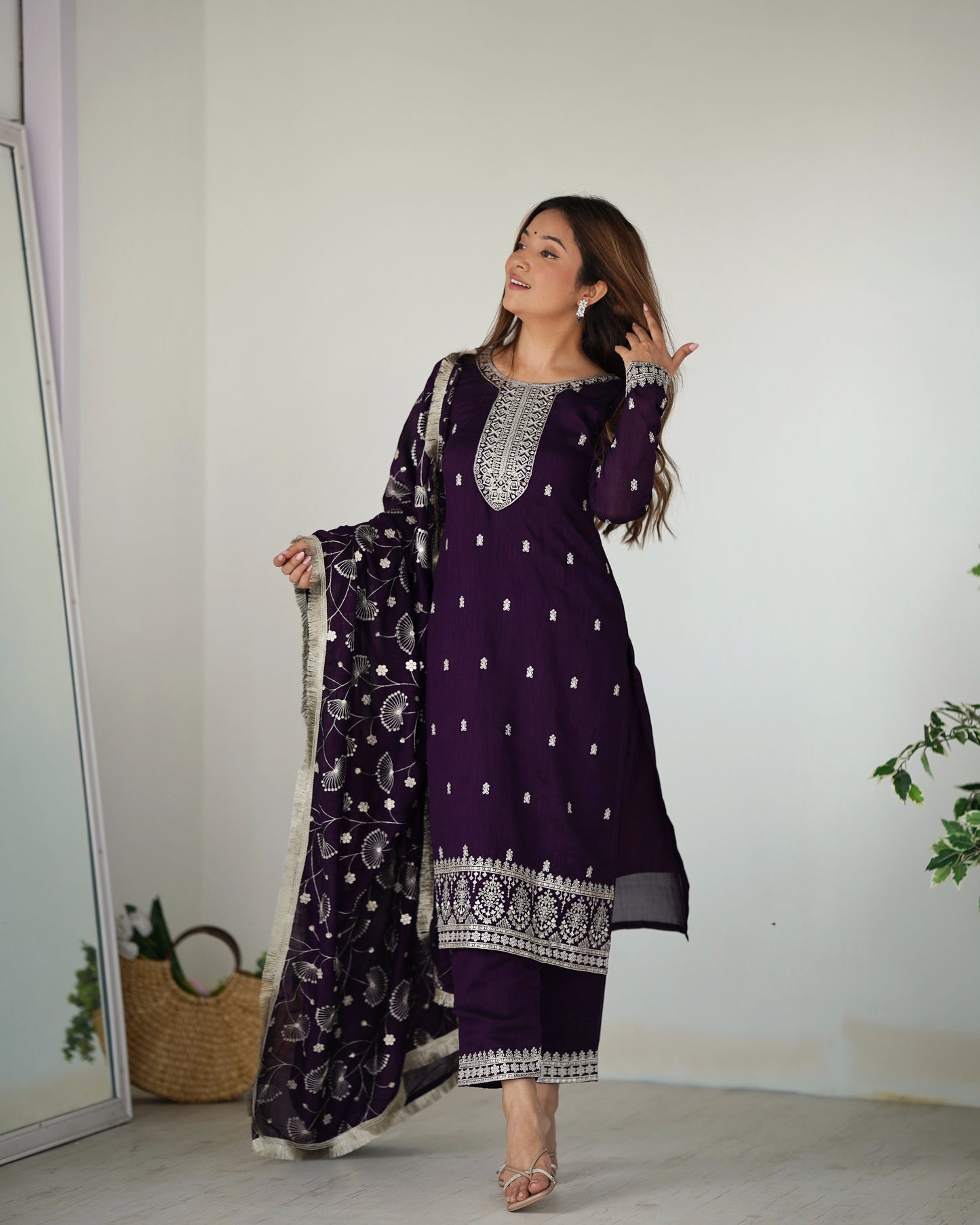 Purple Color Rangoli Silk Three Piece Kurti Suit