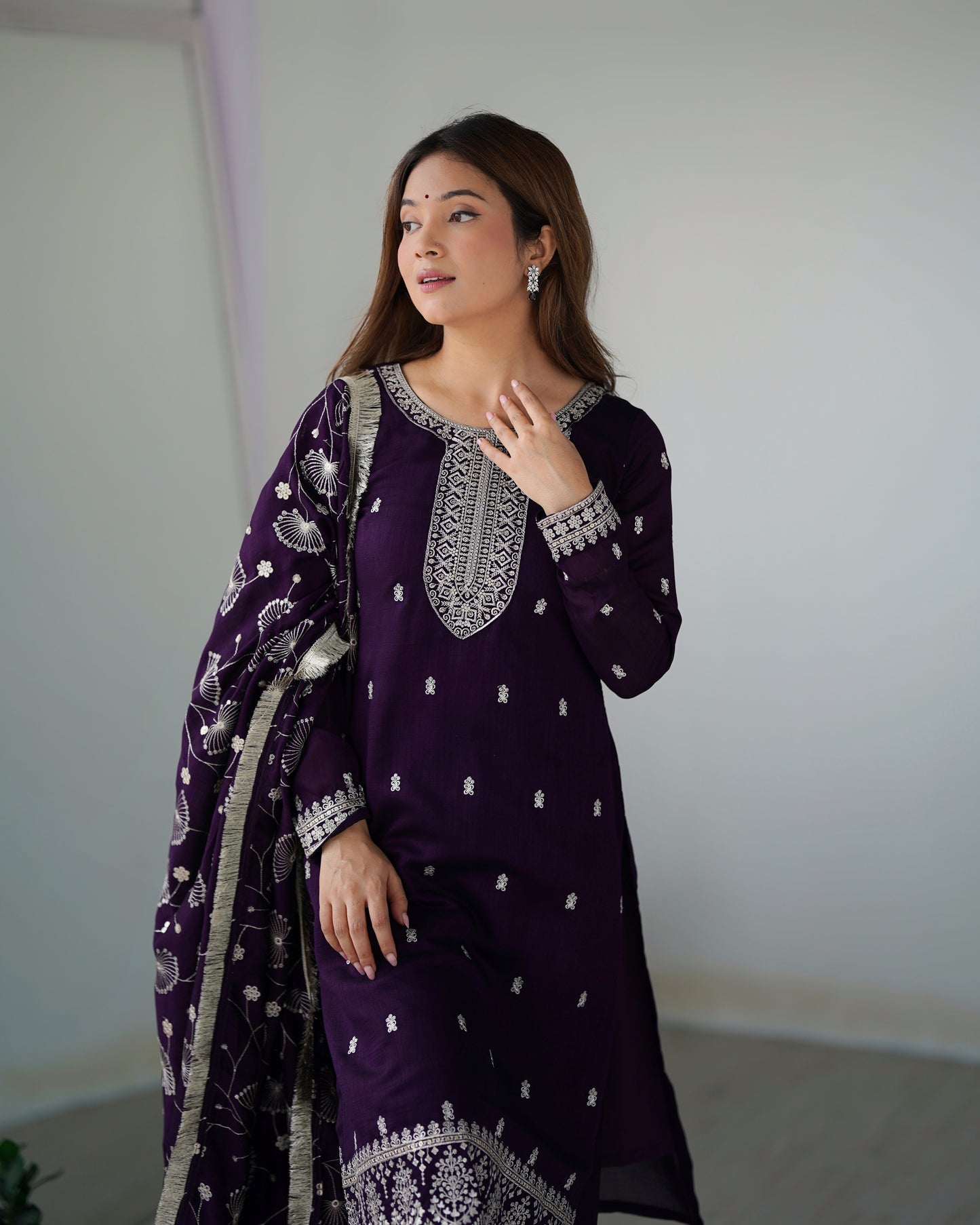 Purple Color Rangoli Silk Three Piece Kurti Suit