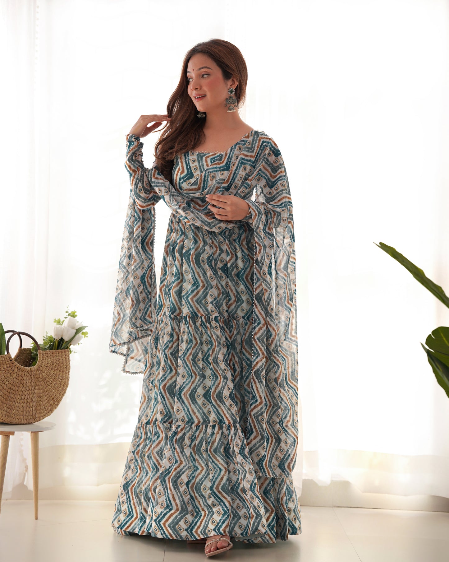 Light Blue Color Soft Georgette Ruffle Style Anarkali Suit By Stylish Ethnic