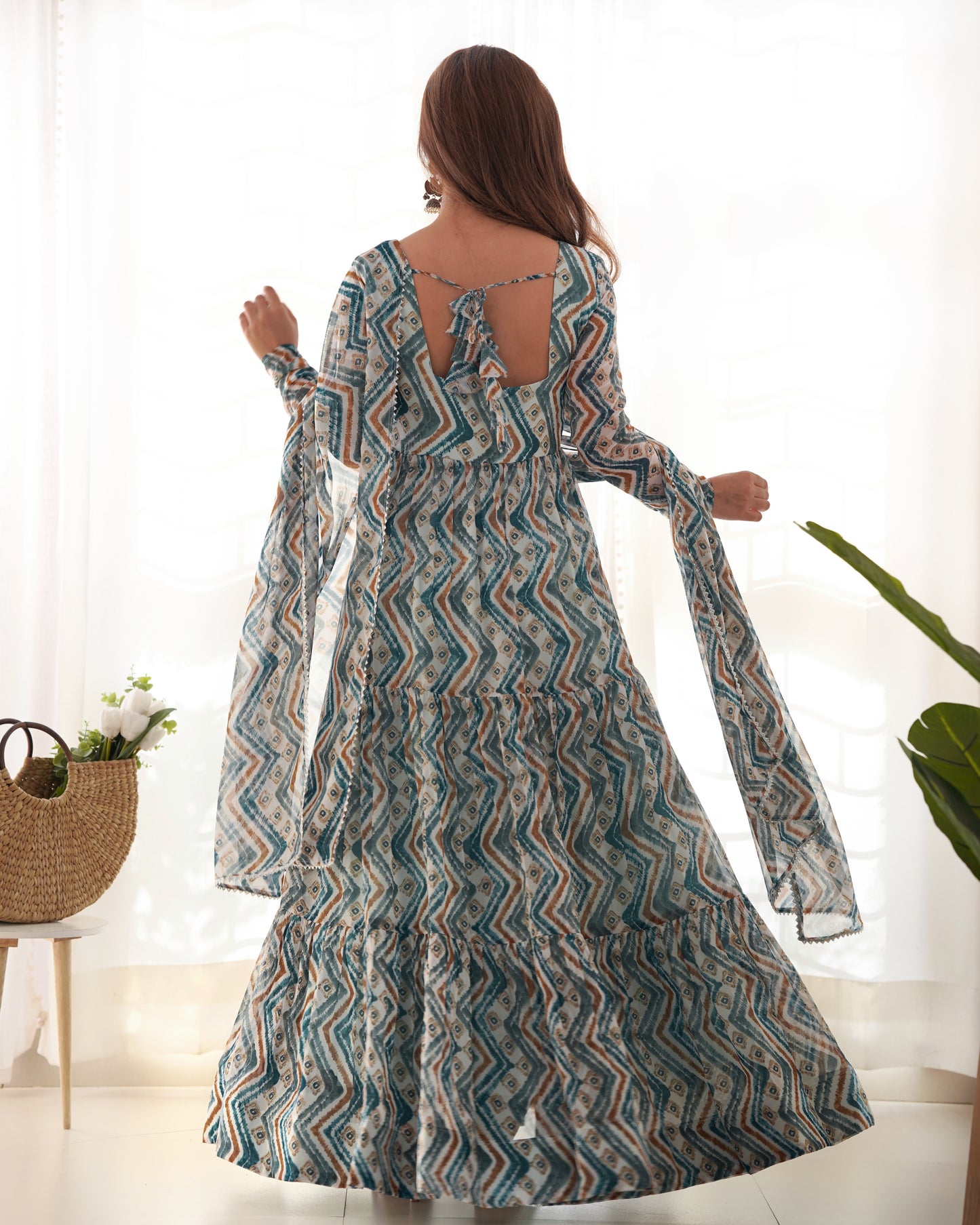 Light Blue Color Soft Georgette Ruffle Style Anarkali Suit By Stylish Ethnic