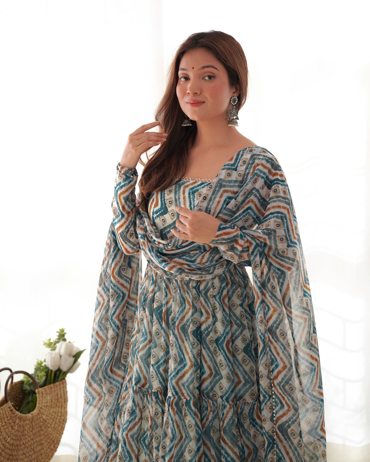 Light Blue Color Soft Georgette Ruffle Style Anarkali Suit By Stylish Ethnic