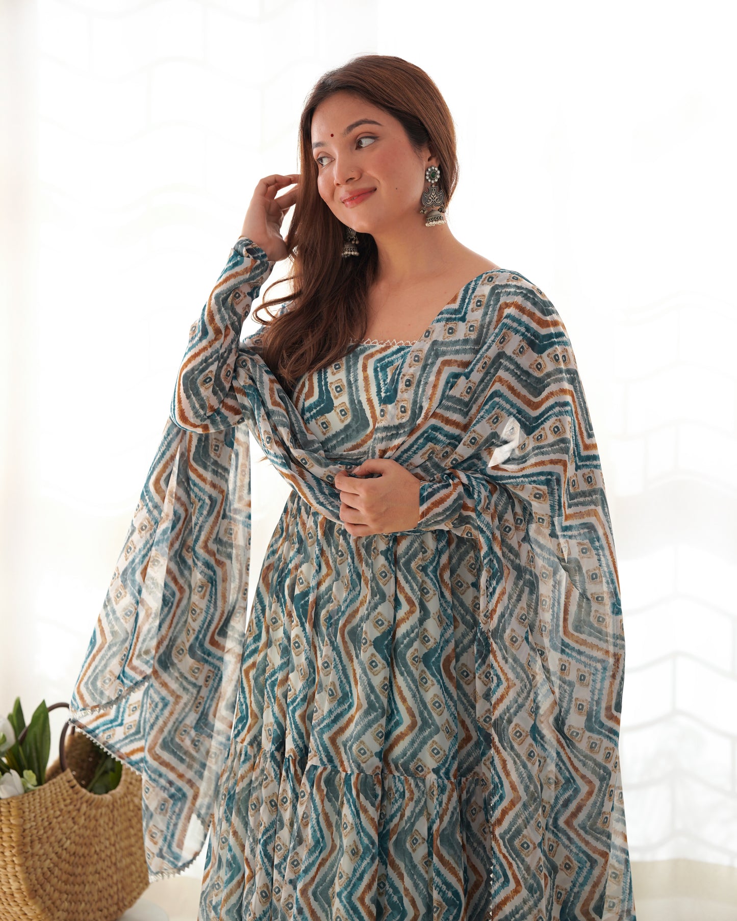Light Blue Color Soft Georgette Ruffle Style Anarkali Suit By Stylish Ethnic