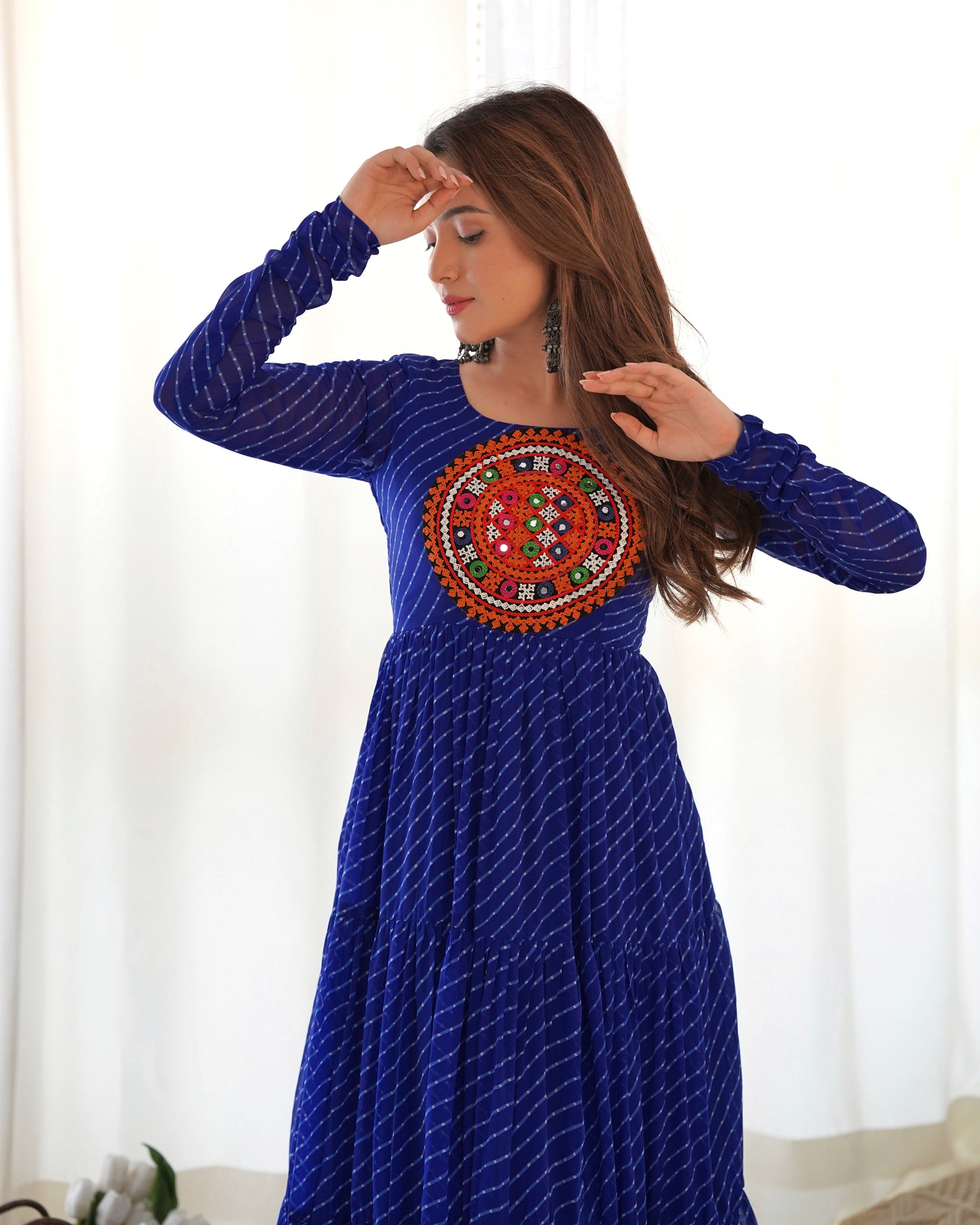 Georgette Embroidered Work Royal Blue Readymade Floor Length Gown By Stylish Ethnic