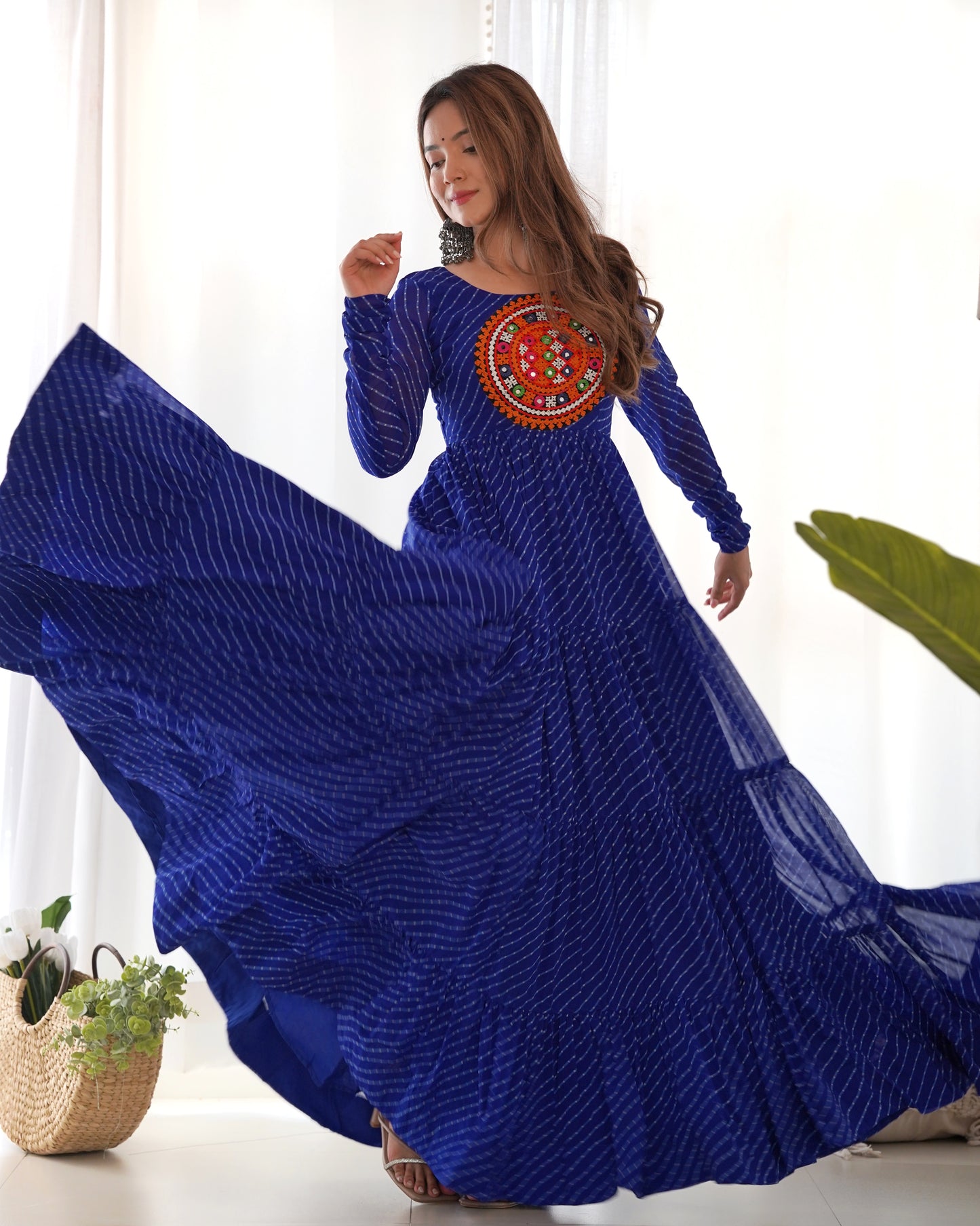 Georgette Embroidered Work Royal Blue Readymade Floor Length Gown By Stylish Ethnic