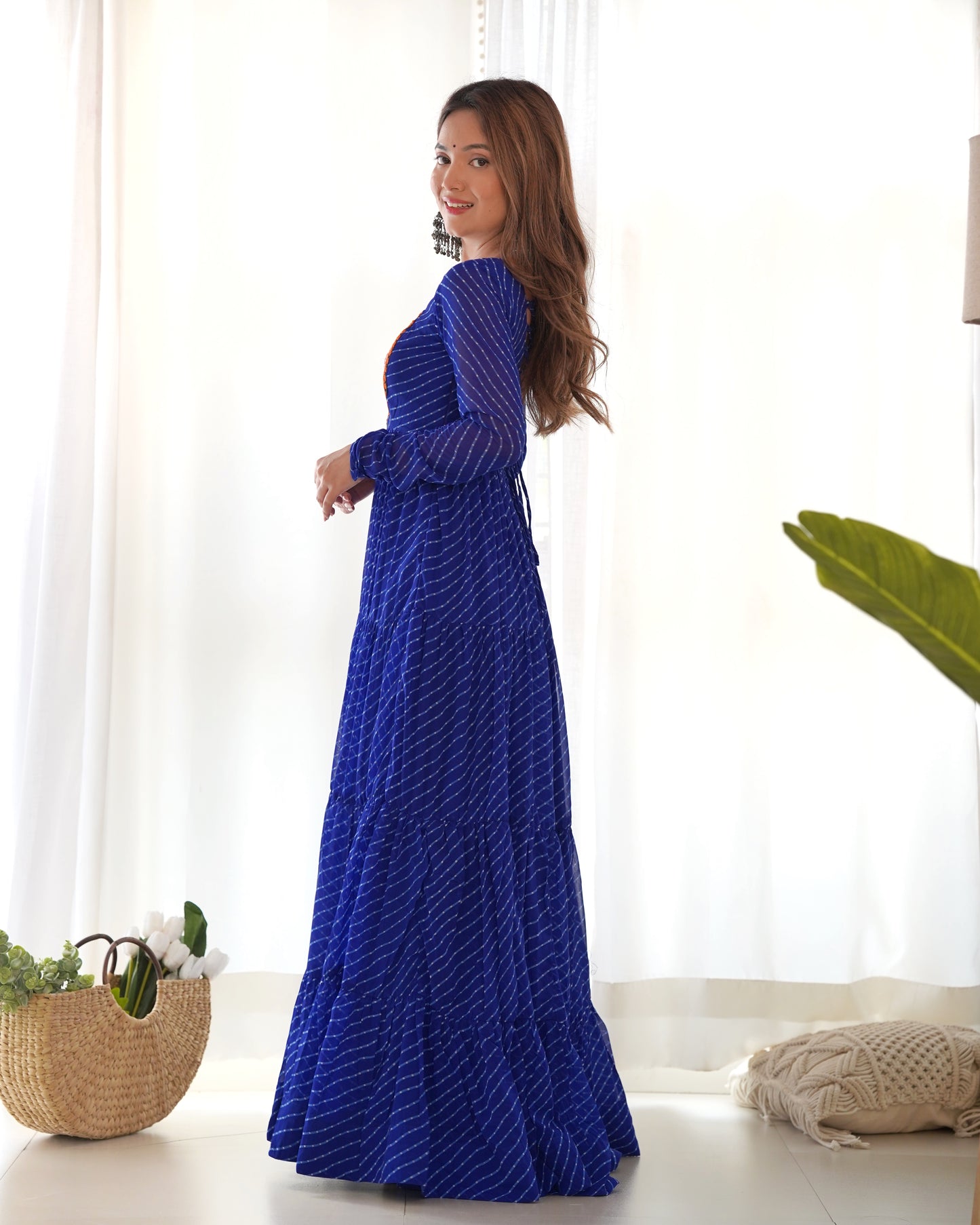 Georgette Embroidered Work Royal Blue Readymade Floor Length Gown By Stylish Ethnic