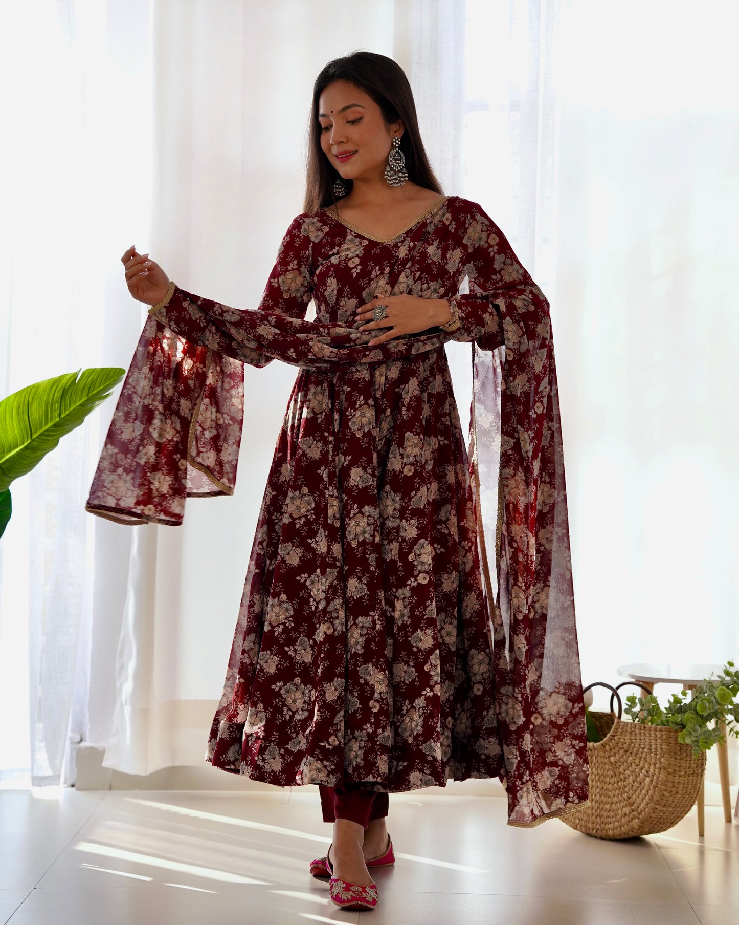 Dark Maroon Color Georgette Three Piece Anarkali Suit By Stylish Ethnic