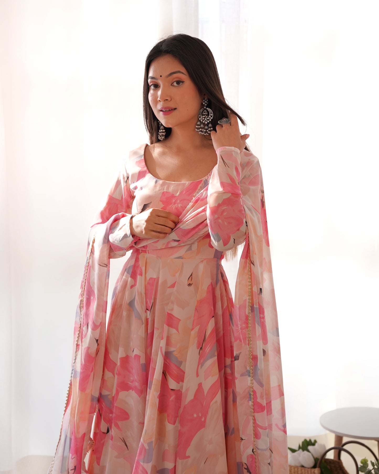 Multicolor Floral Print Faux Georgette Kurta Set By Stylish Ethnic