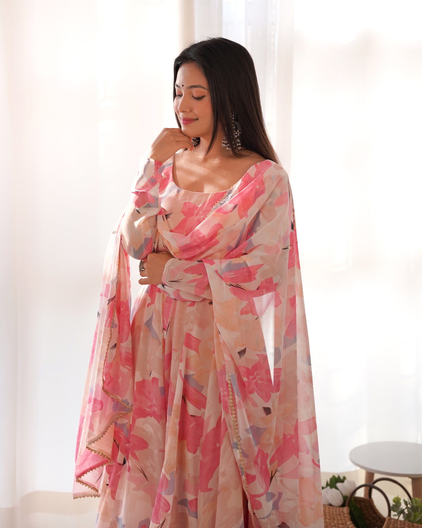 Multicolor Floral Print Faux Georgette Kurta Set By Stylish Ethnic