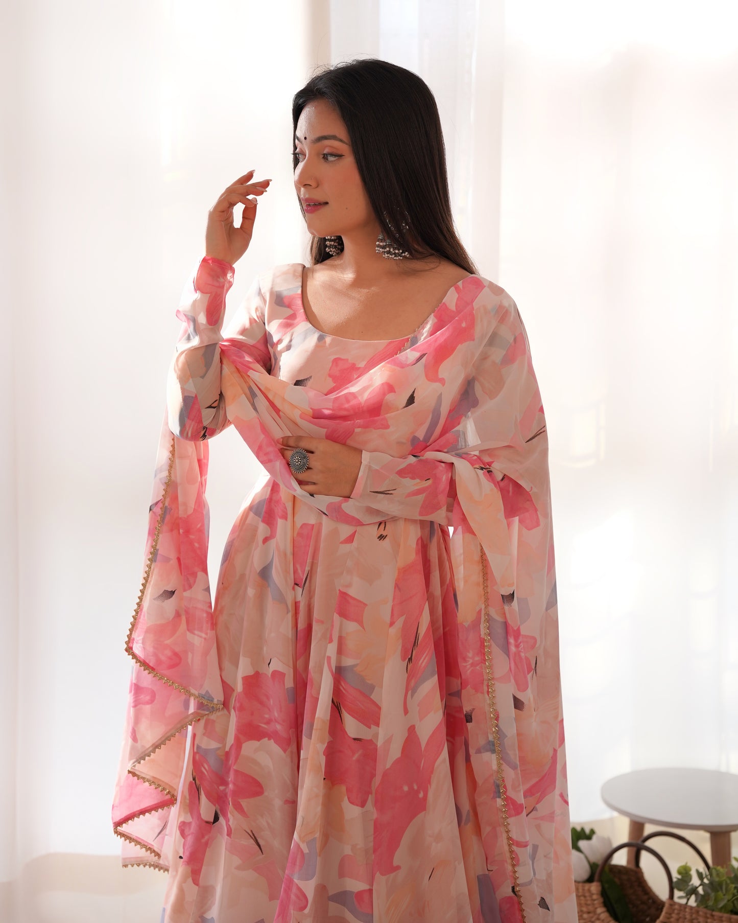 Multicolor Floral Print Faux Georgette Kurta Set By Stylish Ethnic