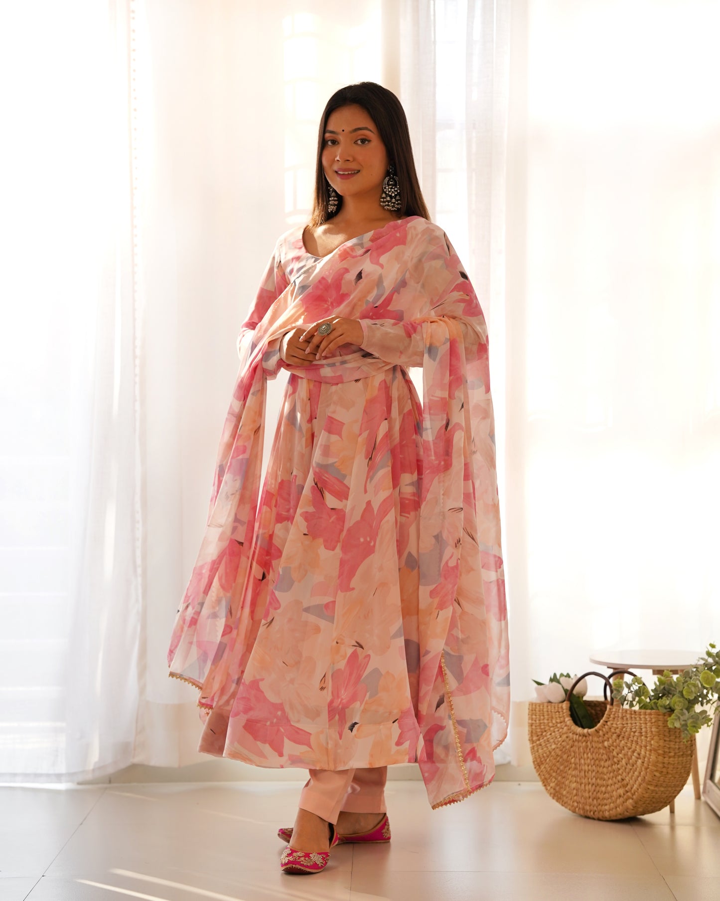Multicolor Floral Print Faux Georgette Kurta Set By Stylish Ethnic